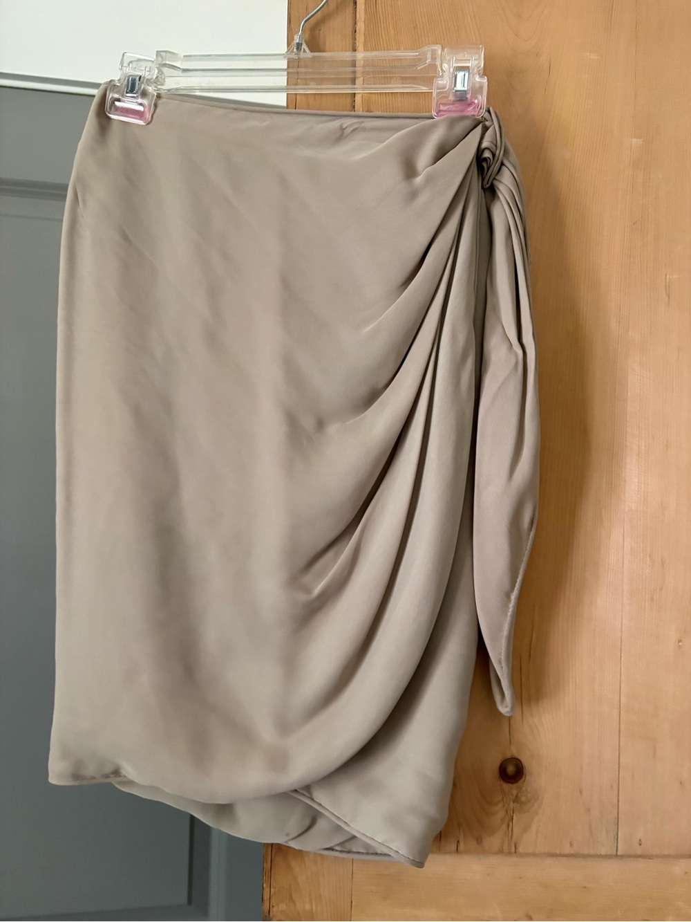 Pamela Dennis Taupe Draped Mini Skirt with Side Knot